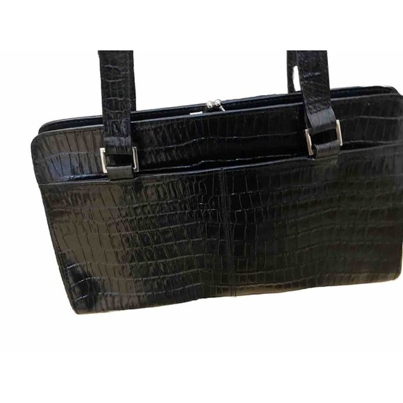 Vintage Eitenne Aigner Leather Croc Pattern Snap Closure Black Classic - Picture 10 of 16